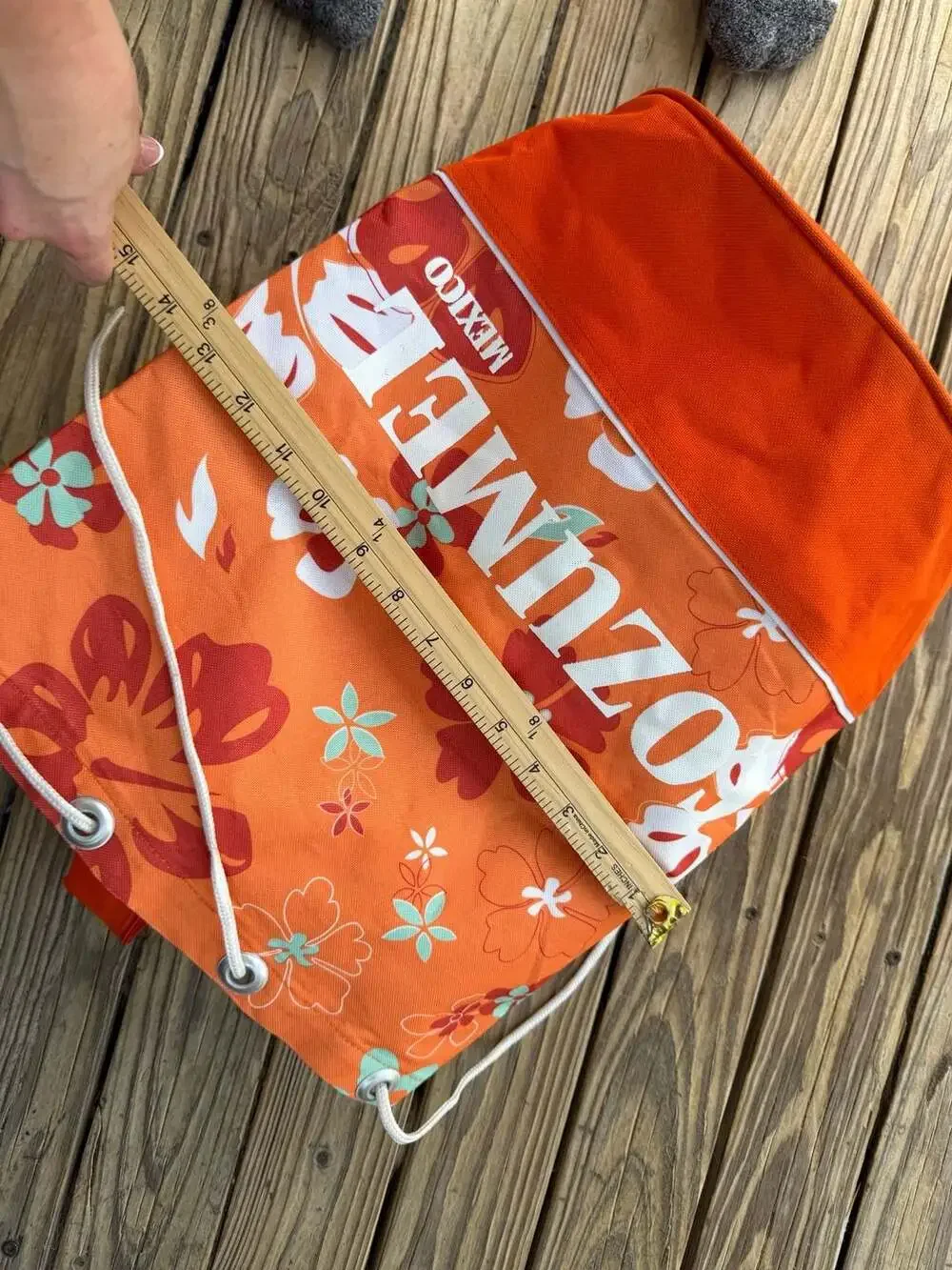 Cozumel Mexico Tropical Floral Print Drawstring Backpack with Zipper Detail